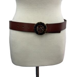 Michael Kors Brown Leather Gold Tone Logo Buckle Women's Belt (Size S)